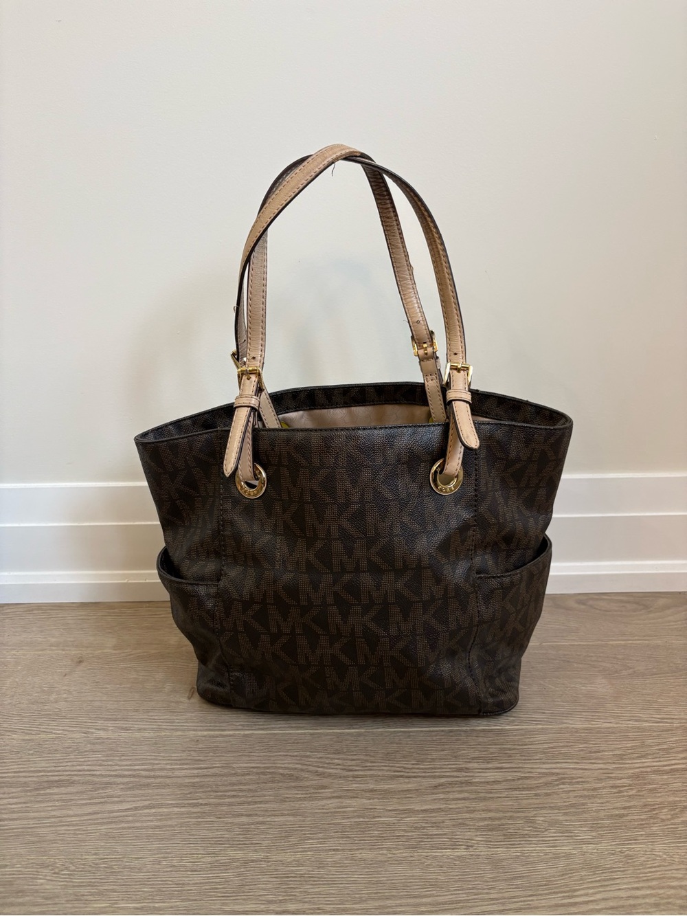 Michael Kors Brown Logo Tote with Tan Straps